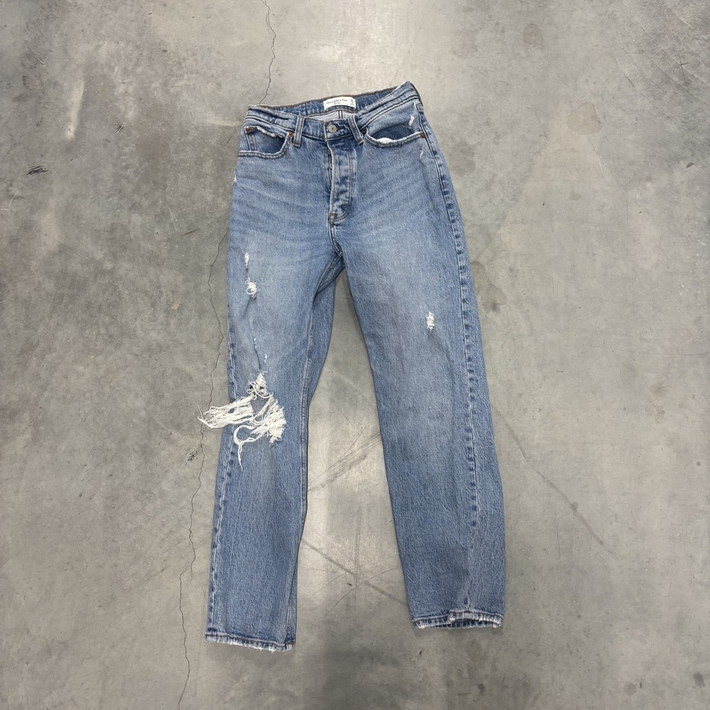 Abercrombie & Fitch The Dad High Rise Distressed Jeans Wash Blue Size 25 0S